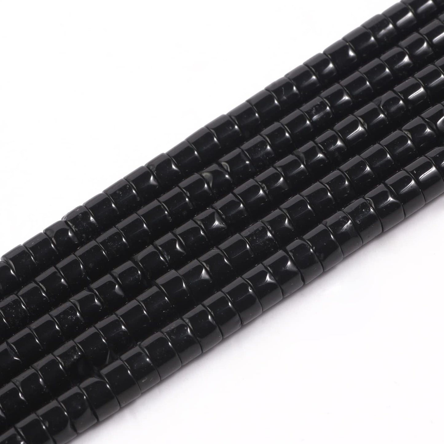 NITOPUPU 150Pcs 4×2mm Natural Black Onyx Spacer Stone Beads for Jewelry Making Supplies, Loose Semi Flat Round Gemstone Tube Beads for Bracelets DIY Crafts
