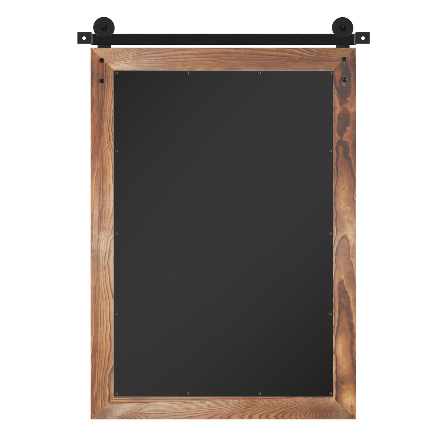 COGOOD Farmhouse Barn Door Wall Mirror - 25" X 38" Rustic Wood Framed Mirror for Bathroom, Living Room, Entryway Wall Decorative (Brown)