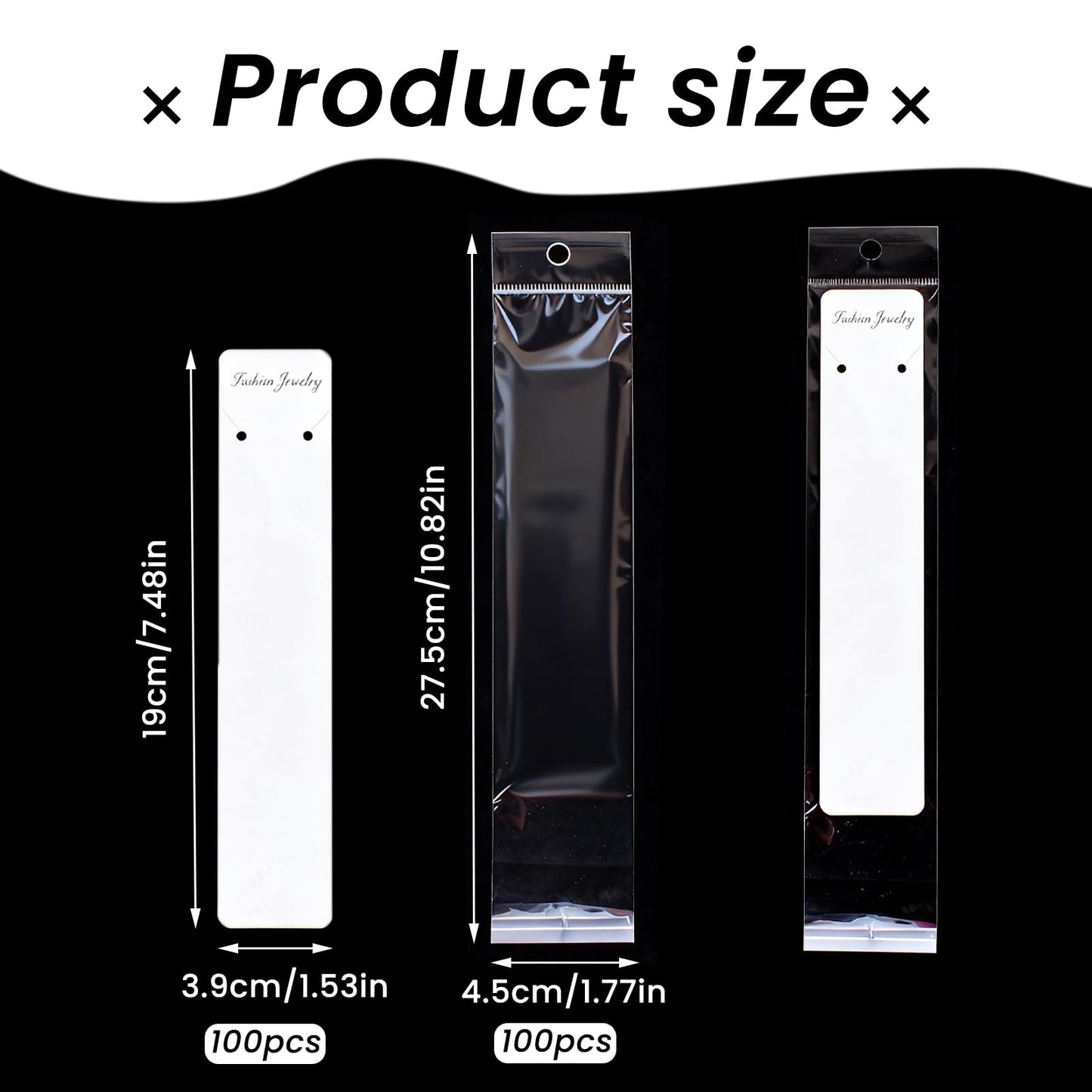 Wzttdm 100 Pcs Necklace Display Card White, 7.5x 1.6 Inch Long Jewelry Holder Cards for Selling, Bracelet Display Cards with Clear Bags for Bracelet Necklace Jewelry Packaging Supplies