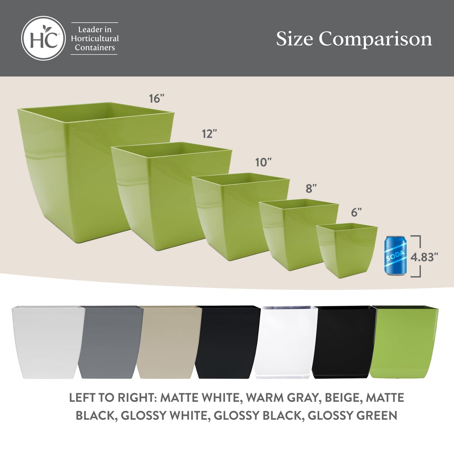 The HC Companies Aria Square Plant Pot w/Drainage - Classic Planters for Outdoor Plants & Indoor Plants - Lightweight & UV-Resistant Plastic Pots for Plants (12" Glossy Green, Pack of 1)