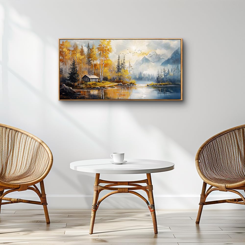ZUITINGHUA Canvas Wall Art For Living Room Wood Framed Large Wall Decor For Office Bedroom Decorations Lake Scenery Paintings Autumn Landscape Wall Pictures Artwork Modern Home Decor 20x40 In