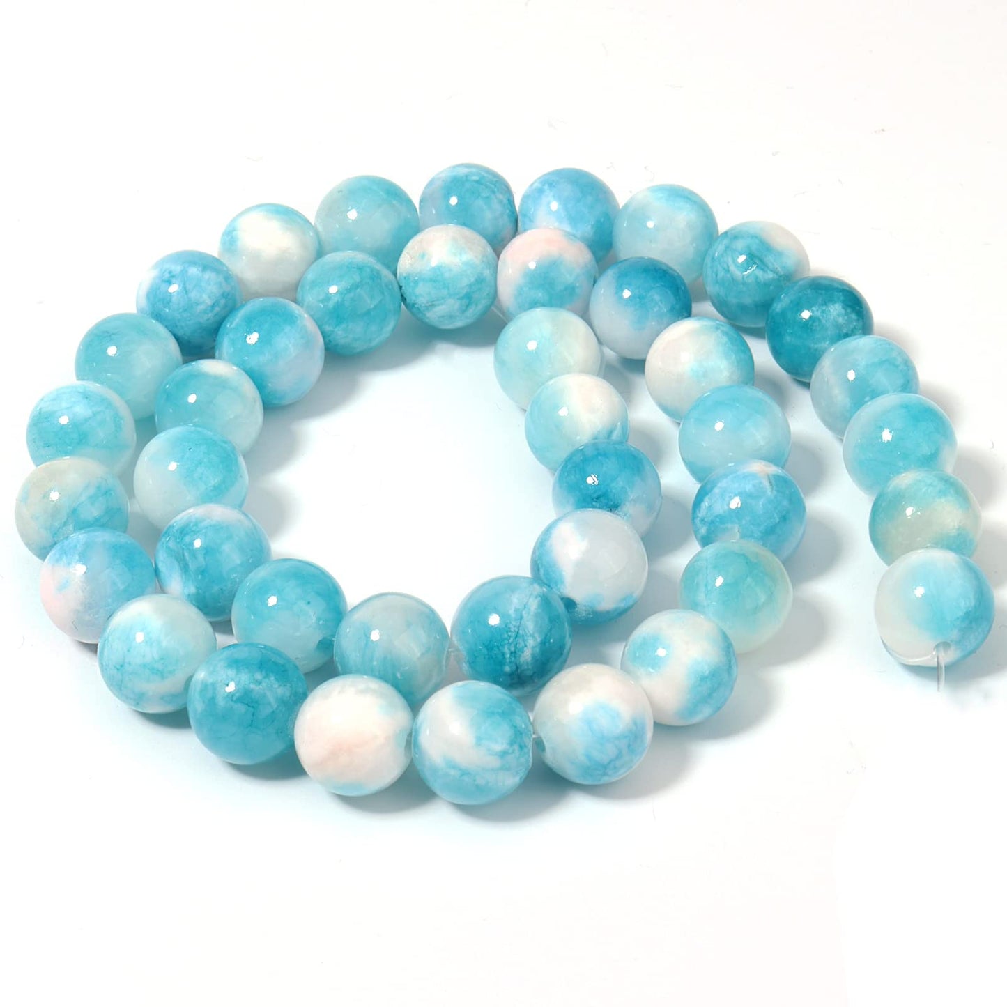 60pcs 6mm Natural Blue White Persian Jade Gemstone Beads Energy Healing Crystal Round Loose Stone Beads for Jewelry Making, DIY Bracelets Necklaces