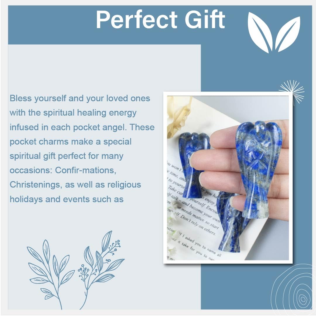 "Sodalite Gemstone Guardian Angel Healing Crystal, Hand Carved Pocket Angel Figurine Crystals for Positive Energy, Handmade Mini Statue for Love, Peace & Healing, Natural Gemstone Healing Figurine"