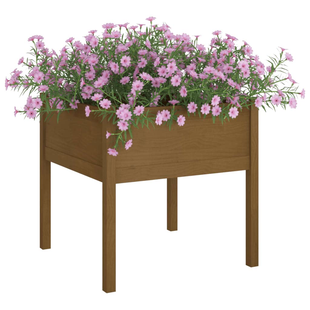 QZZCED Honey Brown Rustic Square Garden Planter, Solid Pine Wood Outdoor Planter Box with Weather-Resistant Design, Spacious 27.6x27.6x27.6 Inch for Flowers, Herbs, Vegetables,
