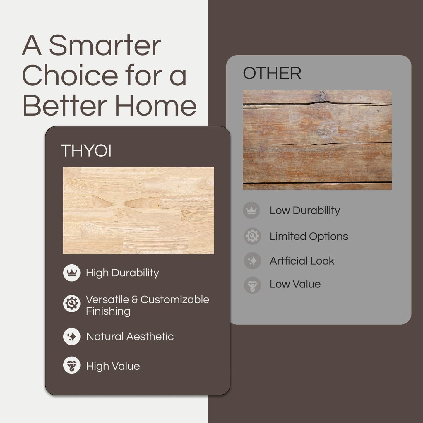 THYOI 4ft Hevea Butcher Block Countertop, 48" L x 25" W x 1.5" Thick Solid Wooden Table Top, Kitchen Countertops, DIY Butcher Block Desks and Unfinished Wood Table Tops for Customization