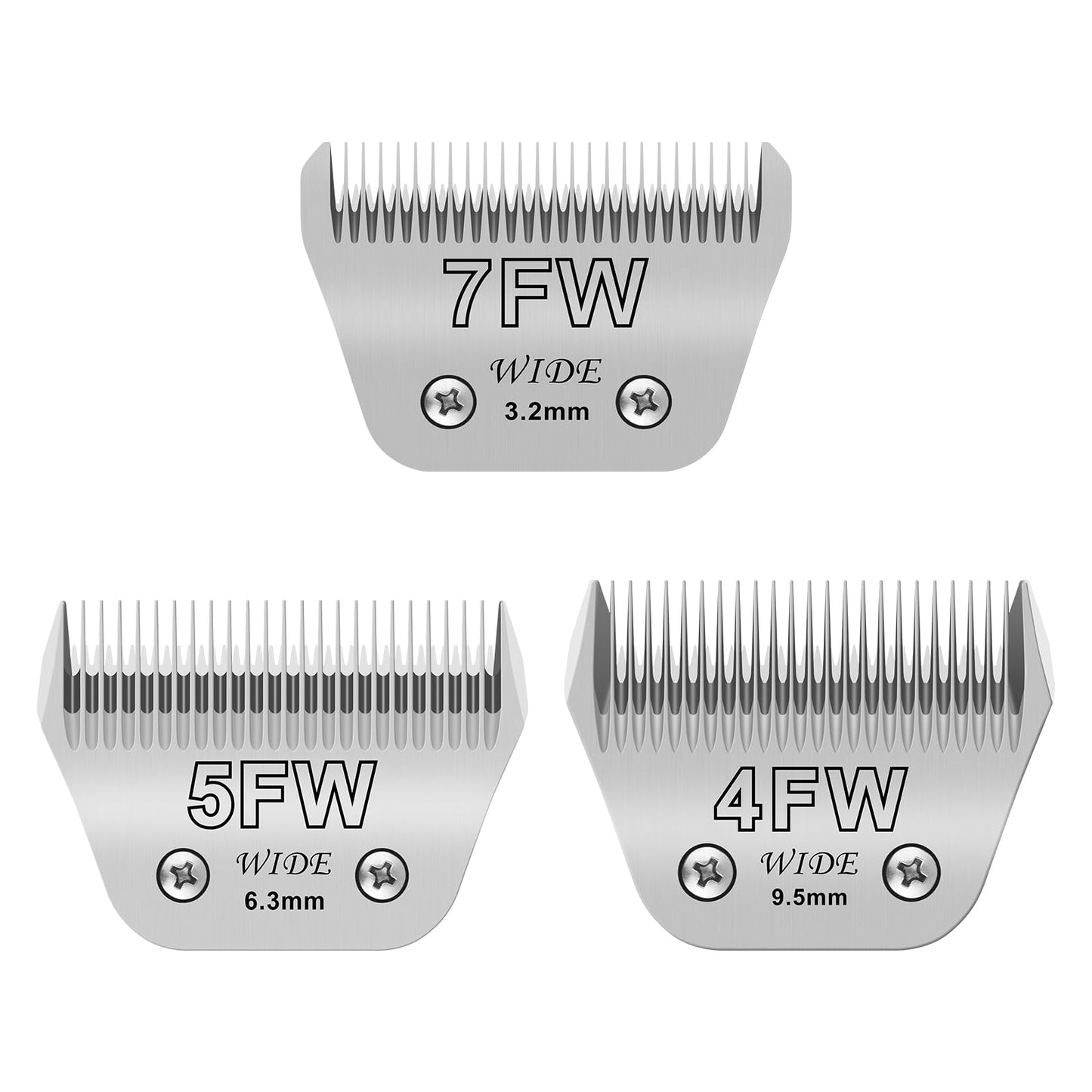Newbulu 3Pack Dog Grooming Wide Blade,Detachable Pet Dog Grooming Blades,Compatible with Andis,Oster A5,Wahl km10 Clippers.（4FW+5FW+7FW）