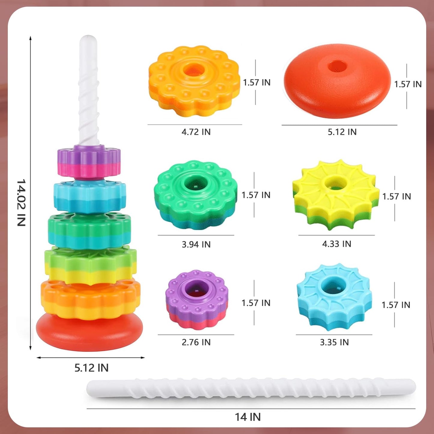 Eivaai Baby Spinning Stacking Toys Sensory Toys for Toddlers 1-3, Rainbow Ring Spin Montessori Toys for Babies 6-12 Months, Autism Learning Toy for 1 2 3 One Year Old Girl Boy Christmas Birthday Gifts