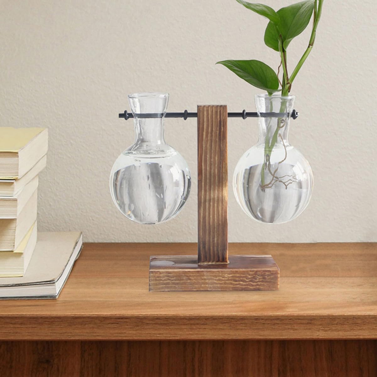 Abaodam 3pcs Hydroponic Plant Vase Glass Propagation Planter with Wooden Stand High Borosilicate Glass Bulb Vase for Desktop Indoor Plant Terrarium Gardening Decor