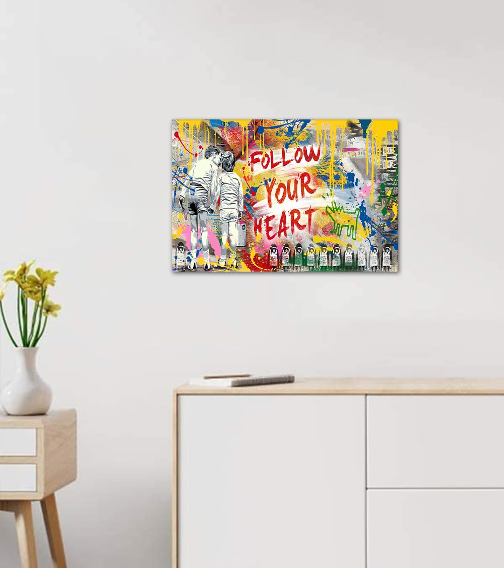 Novatique Banksy Canvas Wall Art Street Graffiti Wall Art Abstract Graffiti Art Follow Your Dreams Painting Artwork Pop Art Wall Decor for Living Room Office, 12 x 16inch