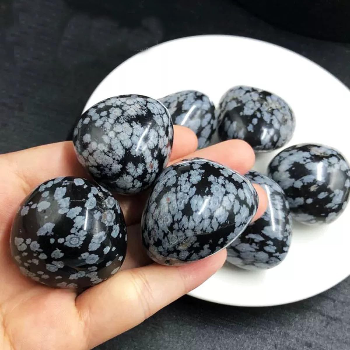 Erliway Snowflake Obsidian Healing Crystal Stones, 1.25-2.0" Large Reiki Healing Gemstones Natural Tumbled Polished Stones for Energy Witchcraft Therapy Meditation