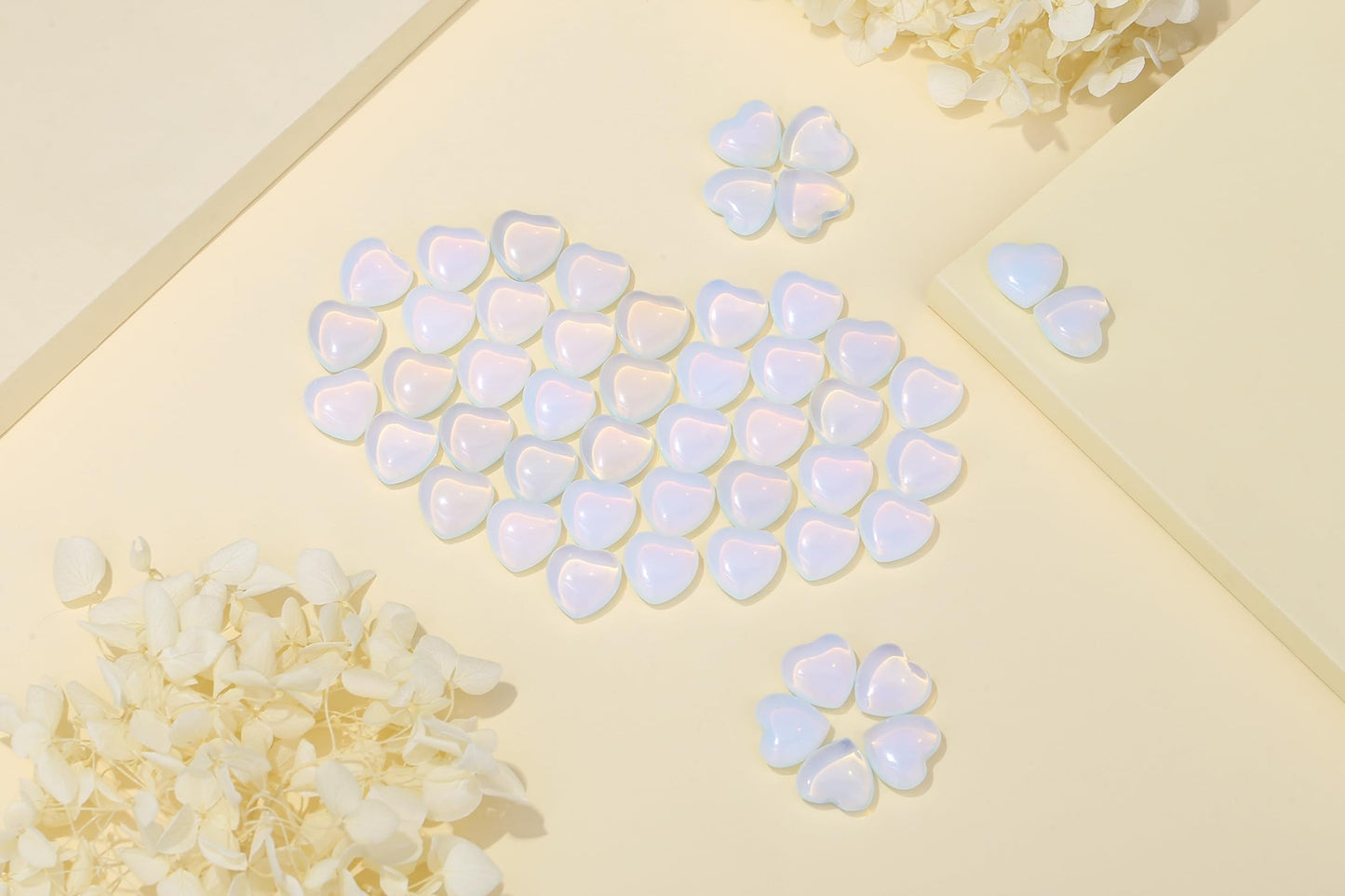 YATOJUZI 20PCS Opal Heart Healing Crystals Moonstone Crystal Set White Love Opal Stones Polished Stone Bulk Wholesale Mini Pocket Gemstones Reiki Energy Gifts for Women