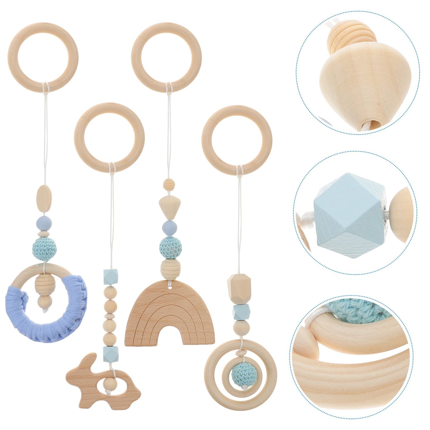 4Pcs Wood Toys Wooden Hanging Toy Wood Activity Pendant Dangling Teething Soother Nursery Decor Montessori Play Gym