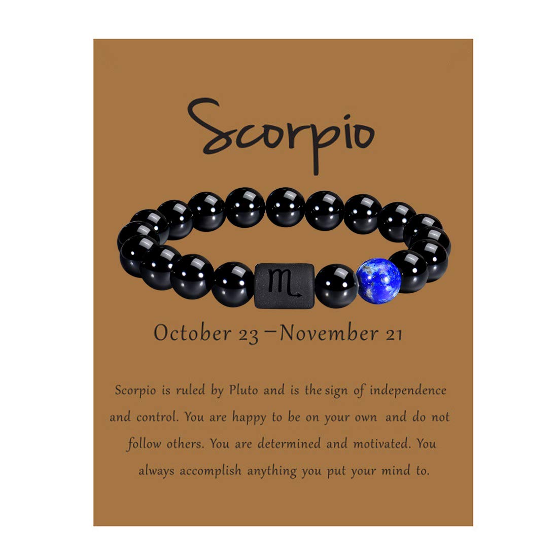 VLINRAS Zodiac Scorpio Bracelet for Men Women Scorpio Gifts Natural Black Onyx Stone Zodiac Bracelet Jewelry