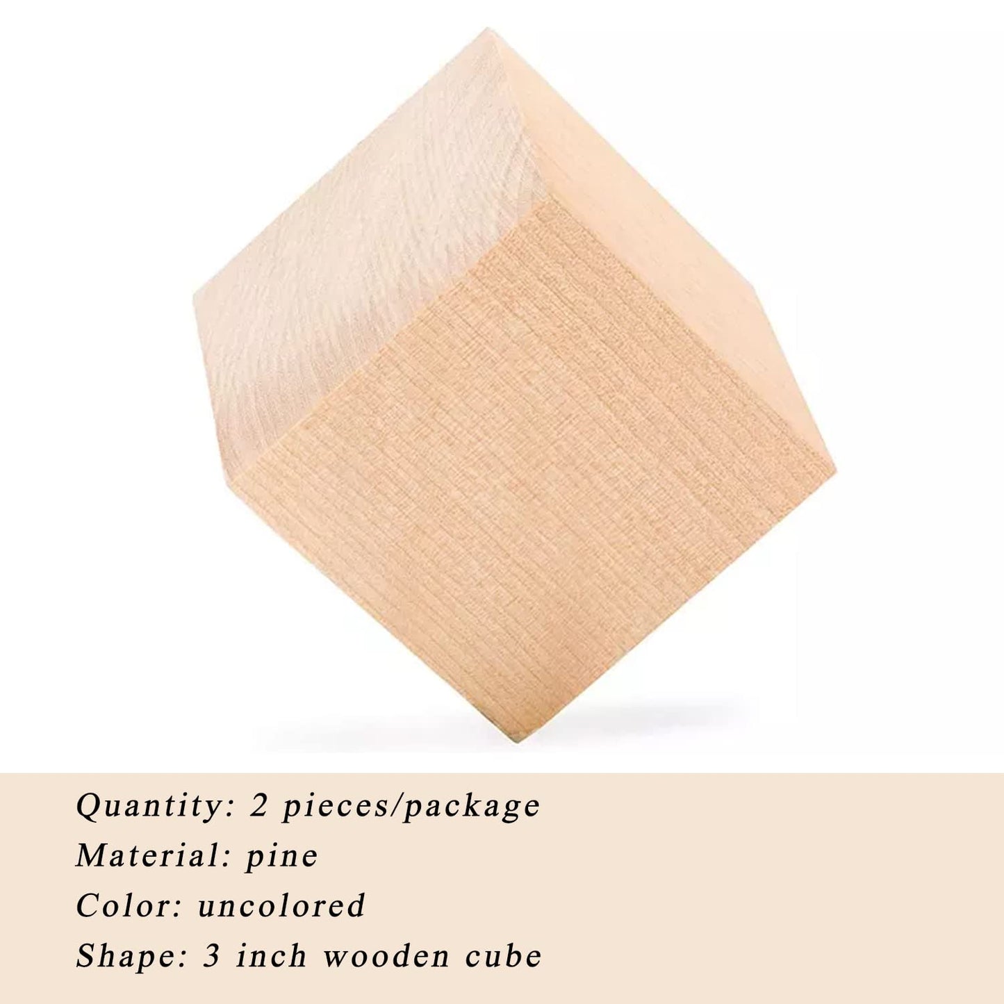 Wood Blocks for Crafts, Large Unfinished Wood Cubes, 3 Inch Natural Wooden Blocks, Pack of 2 Pine Square Blocks for Arts and Crafts and DIY Projects