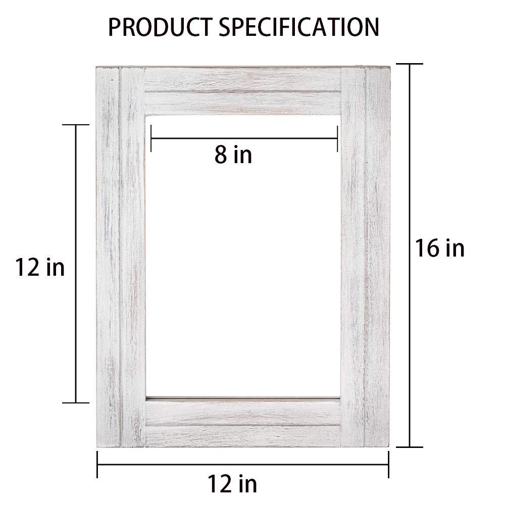 DECORKEY Rectangle Wall Mirror for Bathroom, Distressed White Wood Decor with Hanging Rope for Rustic Home Decor, Vanity, Living Room 12"×16"
