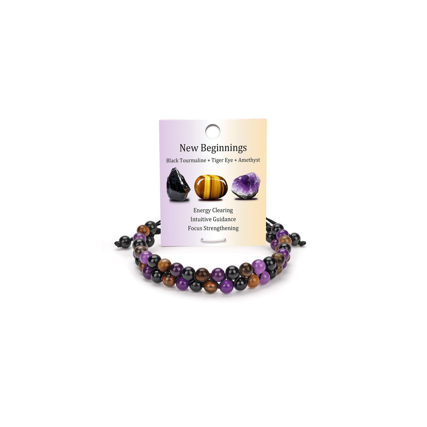 Raicegs New Beginnings Bracelet Natural Stones Black Tourmaline Tiger Eye Amethyst Beaded Bracelet for Men Women Healing Crystal Bracelet