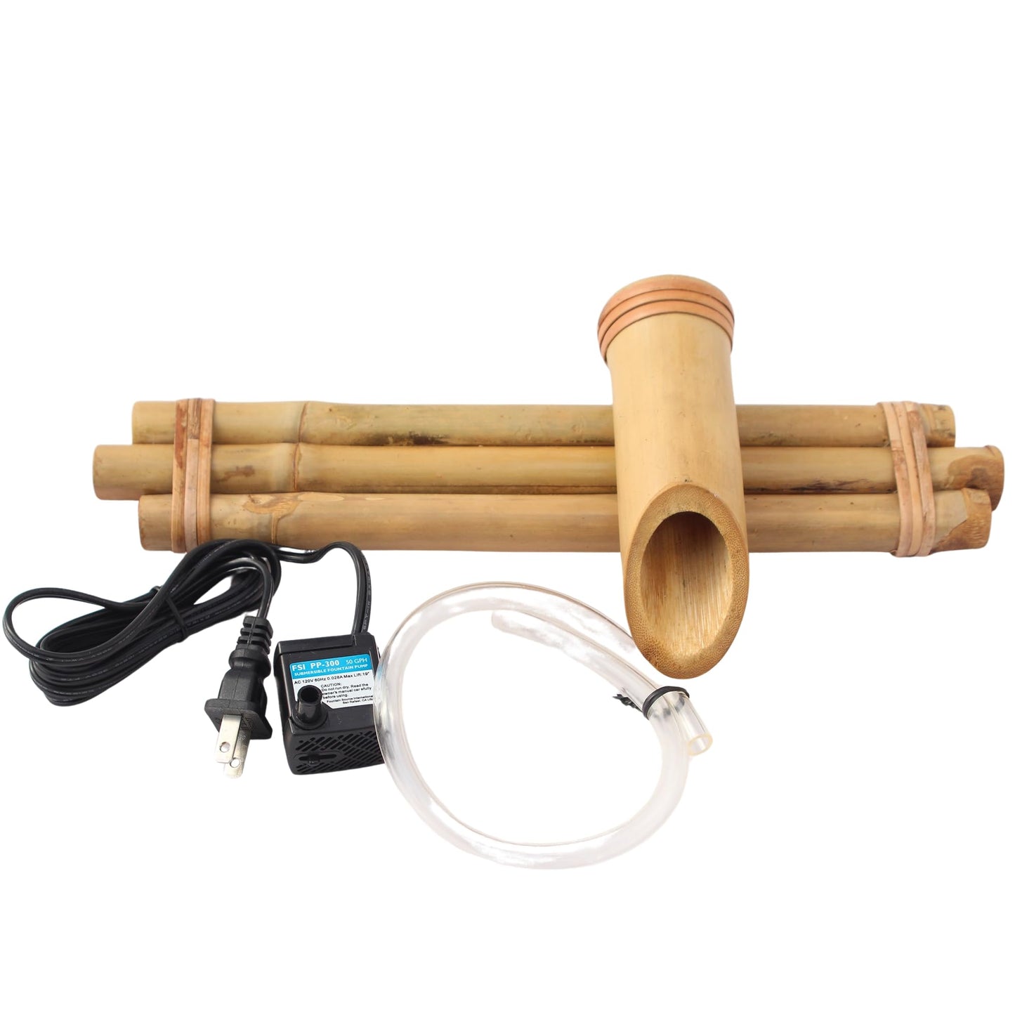 Bamboo Accents 12" Three-Arm Zen Bamboo Fountain Kit – Split-Resistant Bamboo Spout with Quiet Pump for Indoor & Outdoor Containers (Bowl Not Included)