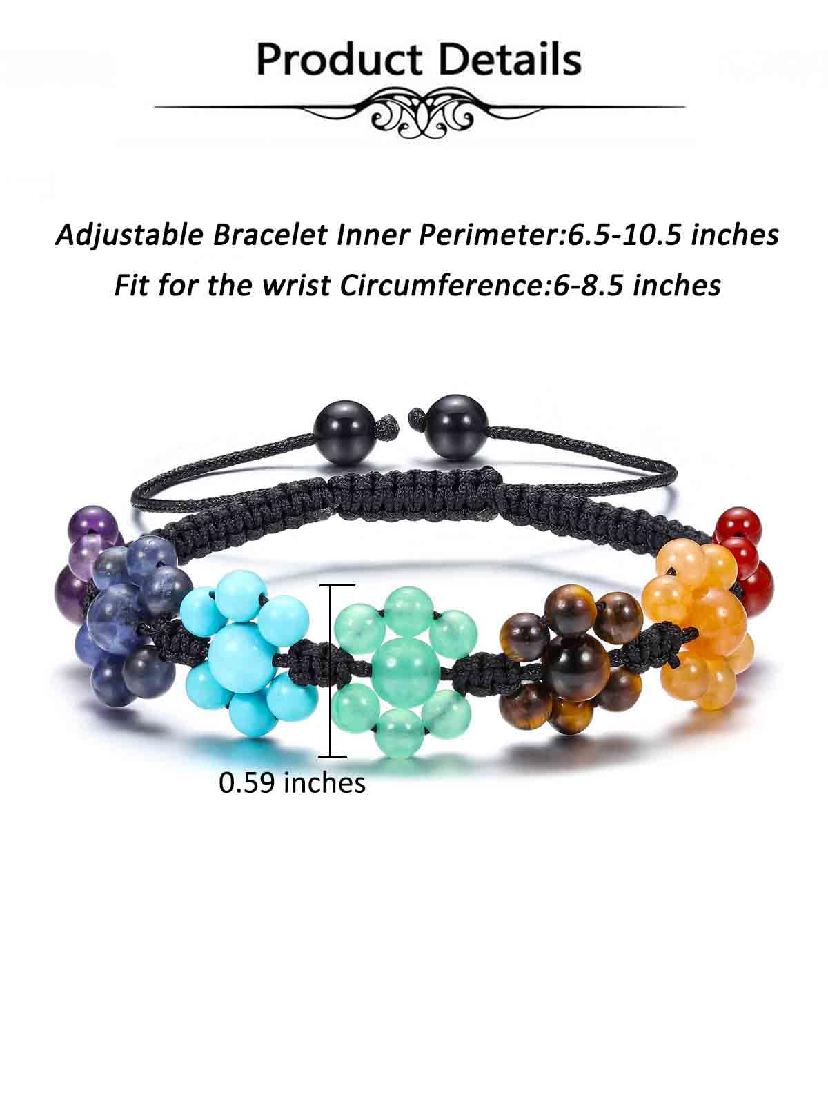 Top Plaza 7 Chakra Stone Healing Crystal Bead Bracelet Flower Natural Gemstone Bracelet Yoga Meditation Relax Anxiety Bracelets for Women