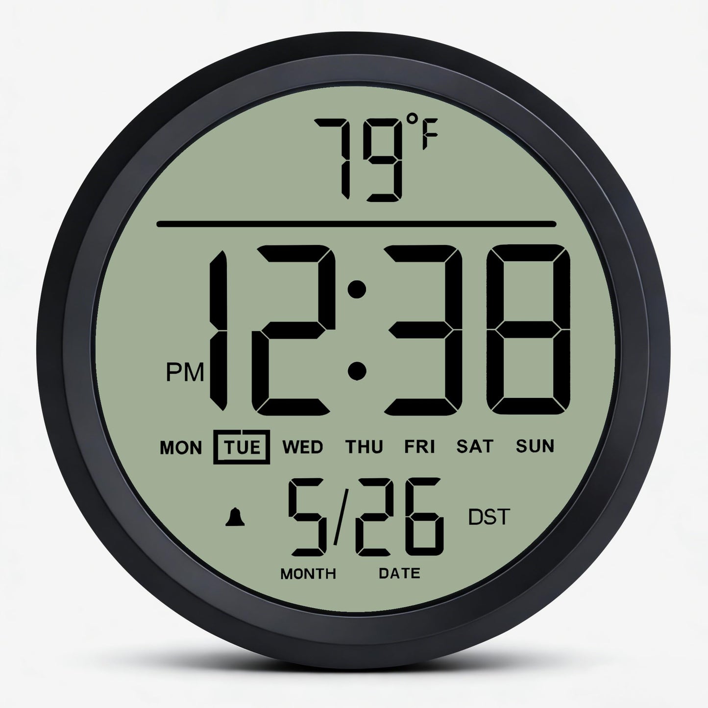 Maxstar Digital Wall Clock Battery Operated, 8 Inch Digital Clock with Date and Temperature, 12/24H, Seconds, Alarm, DST, Desktop/Wall Mounted for Home, Office, Bedroom(Black)
