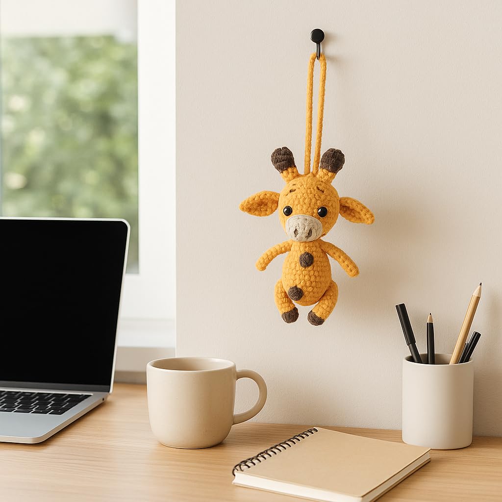 Giraffe Handmade Crochet Car Mirror Hanging Ornament – Cute Home Charm, Amigurumi Animal Decor for Car, Backpack, Nursery, Desk – Gift for Animal Lovers