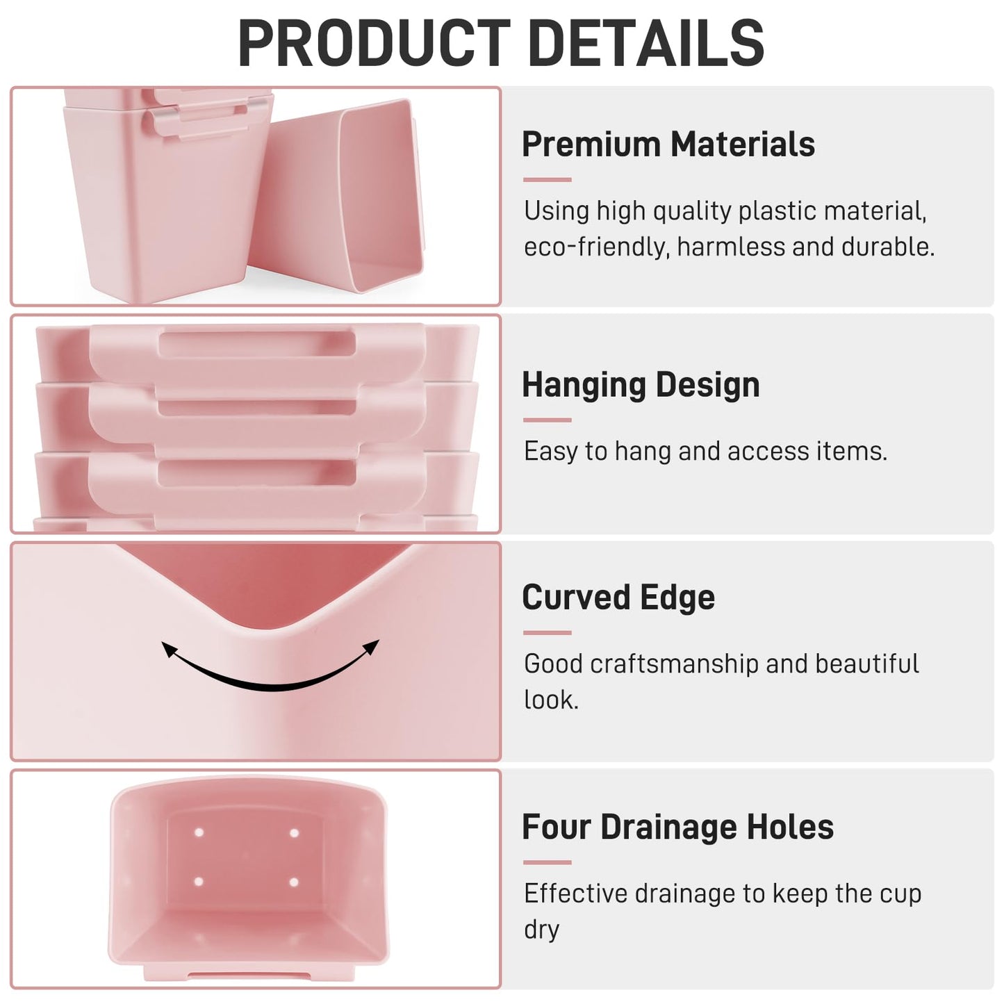 LEZIOA 5 Pack Hanging Cup Holders, Multipurpose Rolling Cart Accessories Utility Cart Accessories For Art Craft Supplies, Space Saving Hanging Storage Basket Pencil Holder Makeup Organizers (Pink)