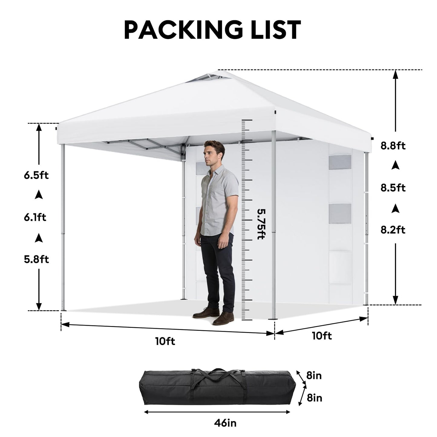 10x10 Pop Up Canopy with Sidewalls, Instant Heavy Duty Canopy Tent for Parties, Events, Camping, One Person Setup - White