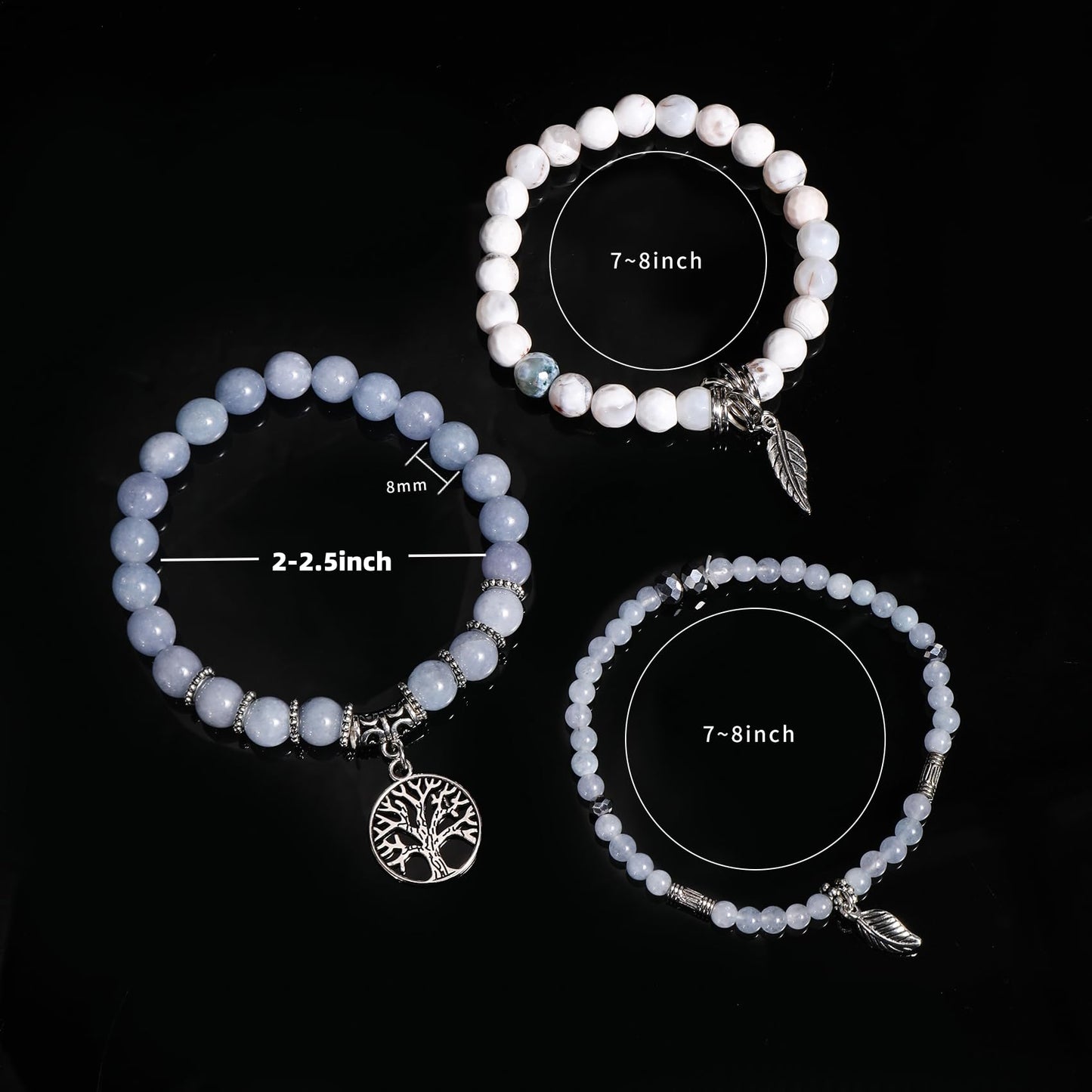 Jardme Healing Crystal Bracelets for Women, 8mm Beaded Natural Stone Stretch Chakra Bracelets Tree of Life Bracelet Jewelry Gifts for Women