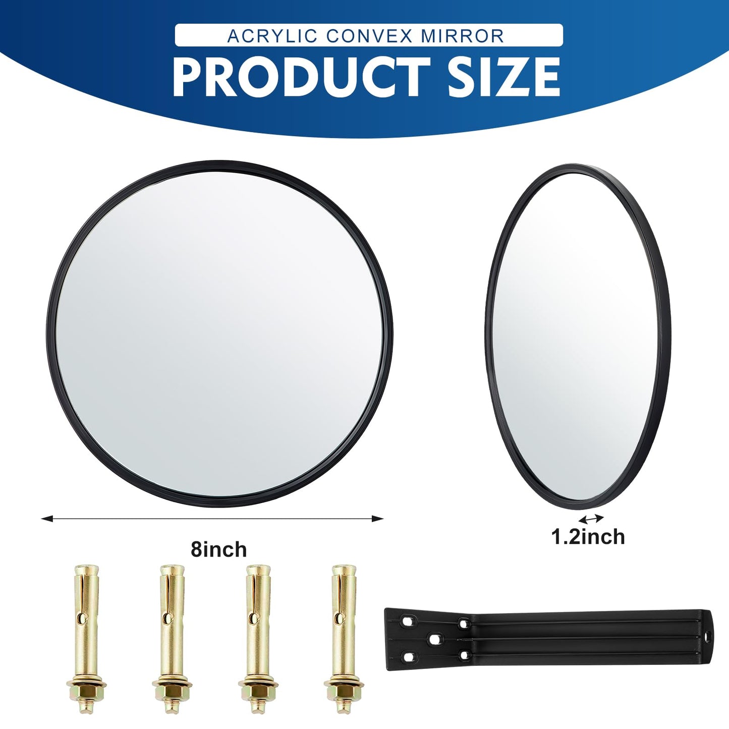 Maitys 2 Pcs Convex Mirror Acrylic Safety Security Traffic Corner Mirrors Adjustable Wide Angle View with Fixing Bracket for Indoor Outdoor Garage School Classroom Warehouse(8 Inch)
