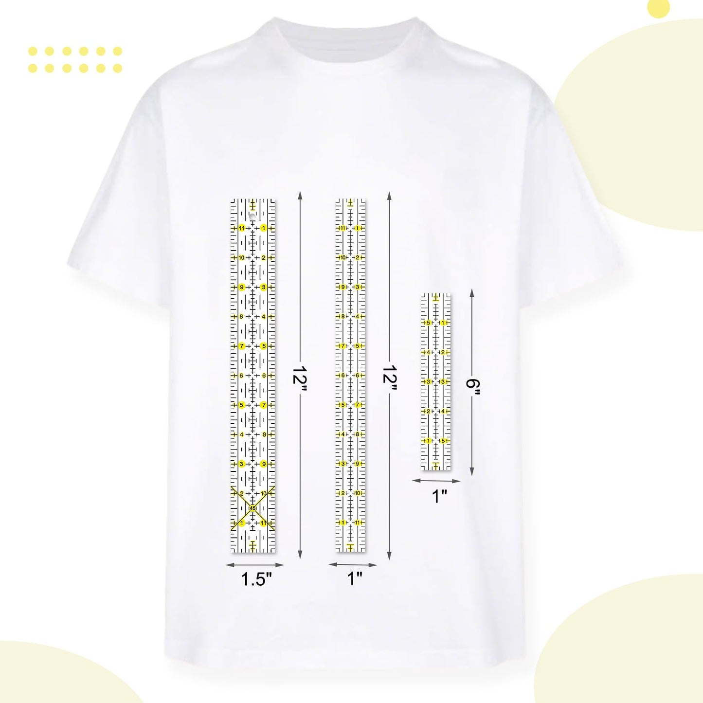 Quilting Ruler, 8 Piece Acrylic Quilting Templates, Sewing Ruler, Fabric Cutting Ruler with Non-Slip Rings, Quilting and Sewing (6"x17", 3"x17", 2"x16", 1.5"x12", 1"x12", 1"x6", 8"x3") (Yellow)