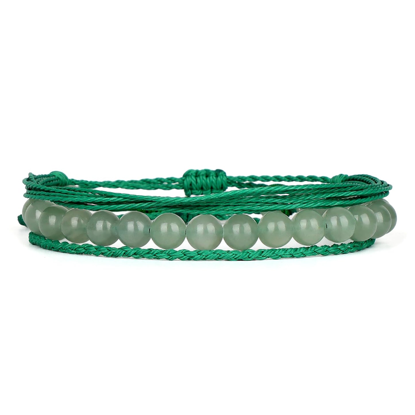 QOGIR Handmade Healing Stones Bracelet,8mm Natural Green Aventurine Gemstone Beads Bracelet,for Men Women Gifts with 2PCS Size Adjustable Rope Bracelets