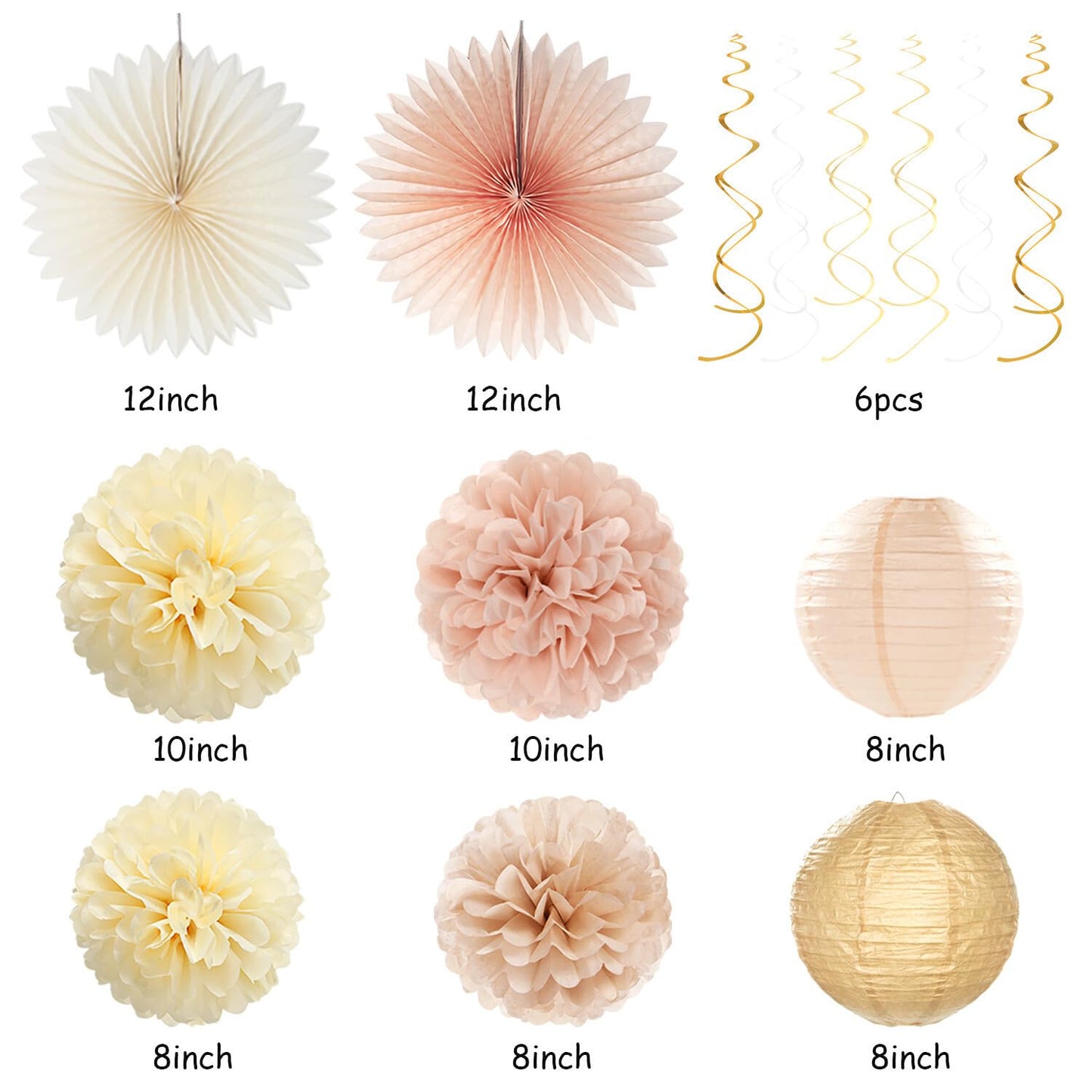 Champagne-Gold Beige 21st Happy-Birthday Party-Decorations - 31pcs Sweet 16 18th Women Girls Paper Lanterns Streamers Banner,Tissue Pom Poms Fans Tassels Graland Decor,Fall Boho Rose Backdrop Hugmoon