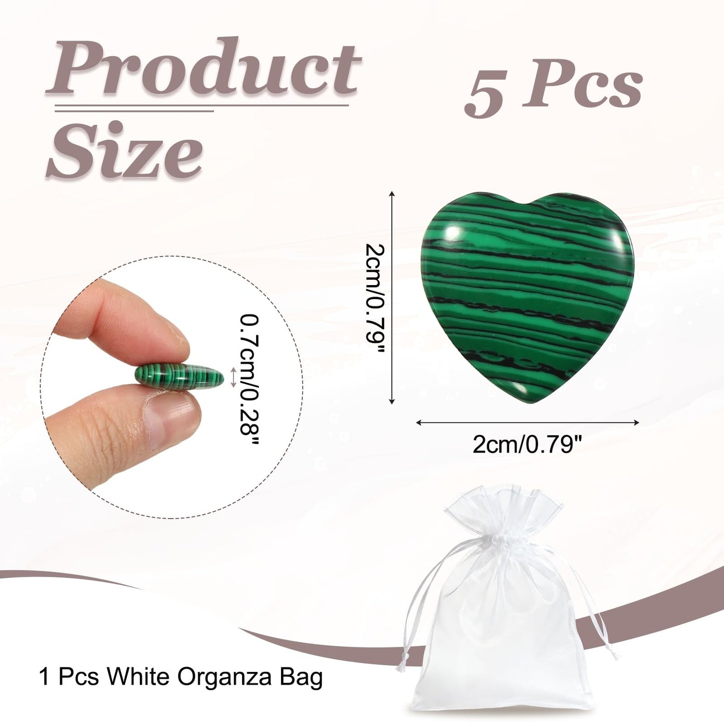 uxcell 5 Pcs Malachite Crystal Stones Heart Shaped, 2 cm Tumbled Stones and Crystals, Polished Gemstone Rocks for Women Gifts Meditation Crafting Home Decor