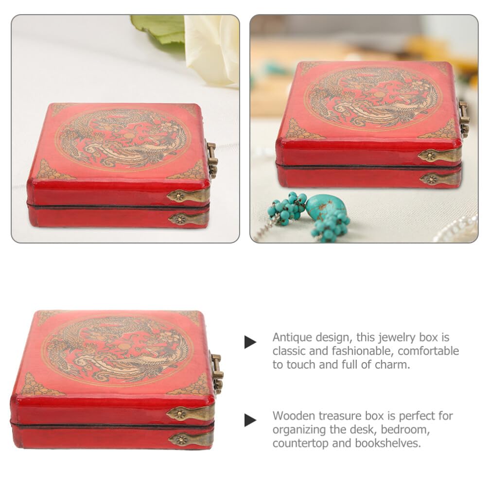 OSALADI Chinese Jewelry Box Handmade Vintage Jewelry Organizer Wooden Box Antique Trinket Case Dragon Bangle Container Bracelet Holder for Women Treasure Earring