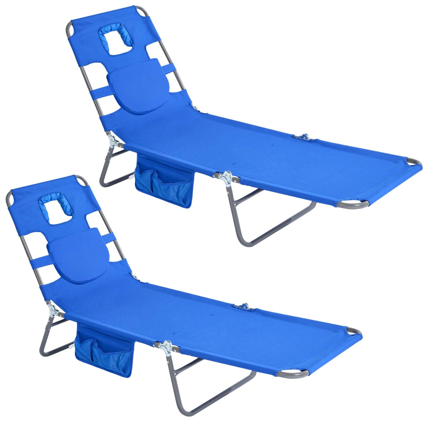 SUNNYFEEL Lay Flat Tanning Chair 2 Pack with Face Down Hole & Arm Slots, Backpack Beach Lounge Chair, 5-Position Folding Sunbathing Chair, 300 LBS Heavy Duty, 72" L x 22" W for Beach, Pool, Camping