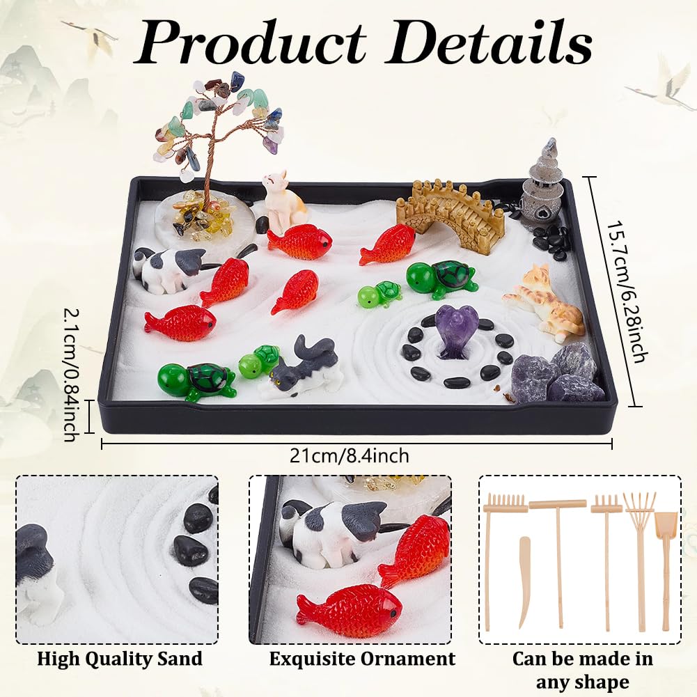 WEBEEDY Mini Zen Garden Kit for Desk, Complete Life of Tree Themed Desktop Sand Garden Set Tabletop Sandbox Tray for Home Office Decor Easter Mother’s Day Teachers Relaxation Gift, 8.3x6.2 Inch