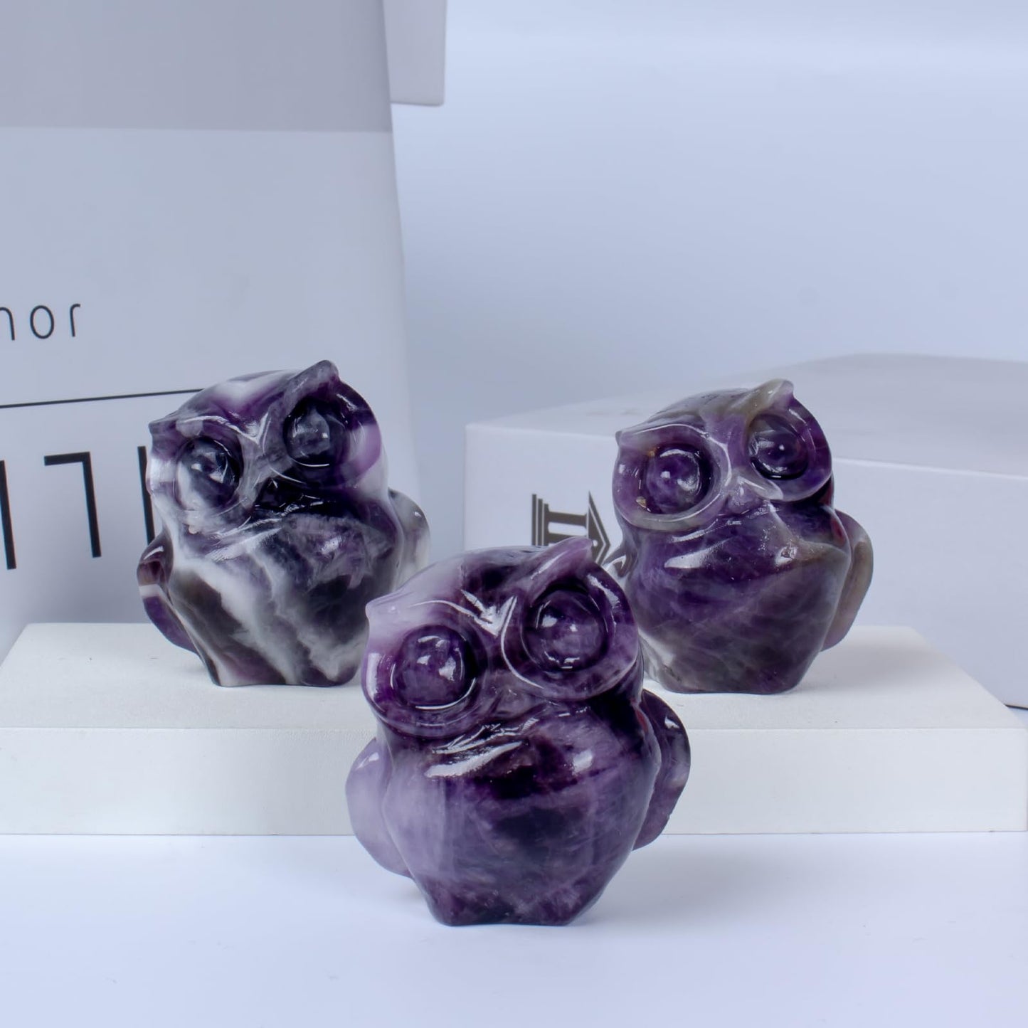 QLRSUXN 2 Inch Owl Figurine Handcrafted,Amethyst Healing Crystal Animal Sculpture,Home Decor Unique Gift for Collectors,Crystal Artwork Nature Lovers Birthday Anniversary Present Spiritual Gift