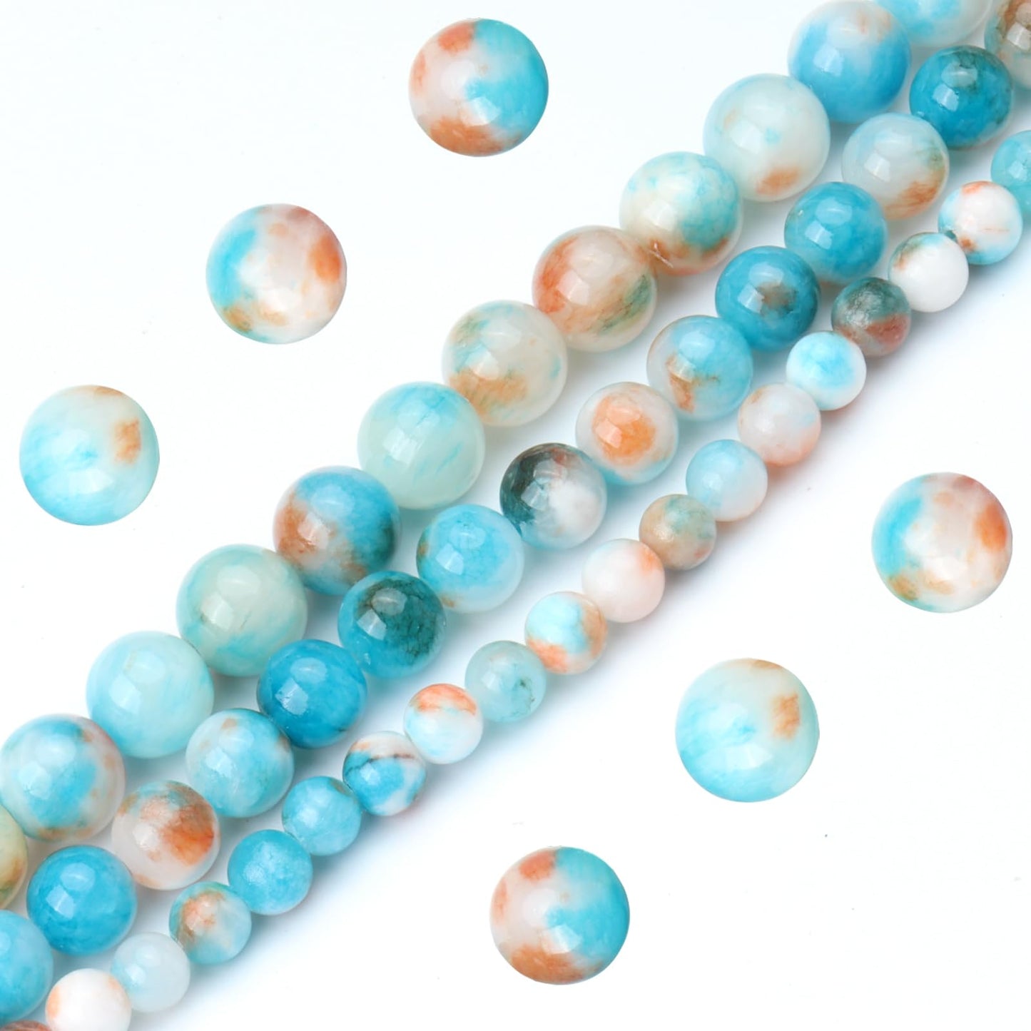 Siomia 60pcs 6mm Natural Blue Colorful Persian Jade Beads Energy Healing Crystal Round Loose Stone Beads for Jewelry Making, DIY Bracelets Necklaces