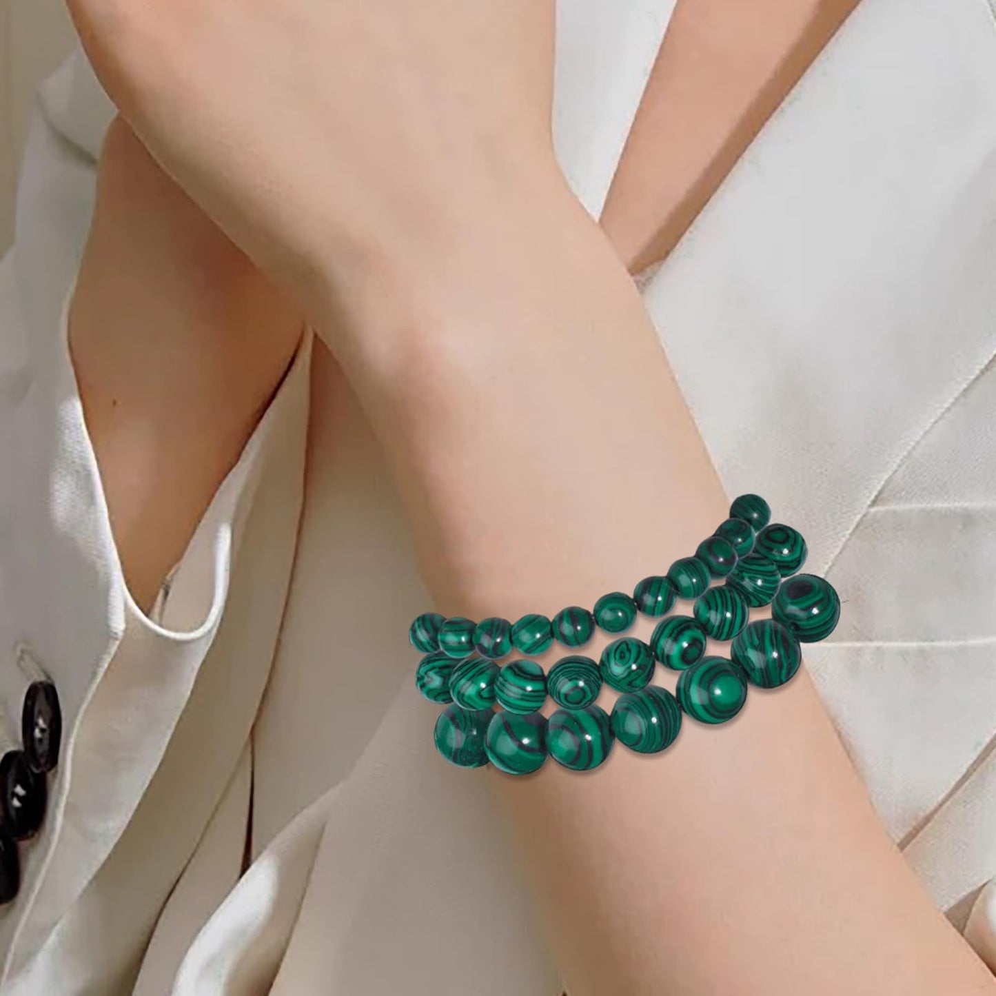 NITOPUPU 10mm 37pcs Green Malachite Natural Stone Beads for Jewelry Making Supplies, Round Crystal Beads for Bracelets Necklace DIY Crafts