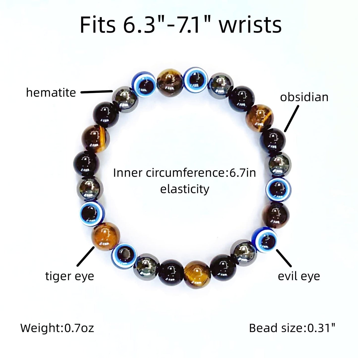 WEFRIN Evil Eye with Hematite Black Obsidian Tiger Eye Stone Triple Protection Bracelets for Men Women, Crystal Jewelry Stone Bracelets Bring Luck and Prosperity and Happiness (C)