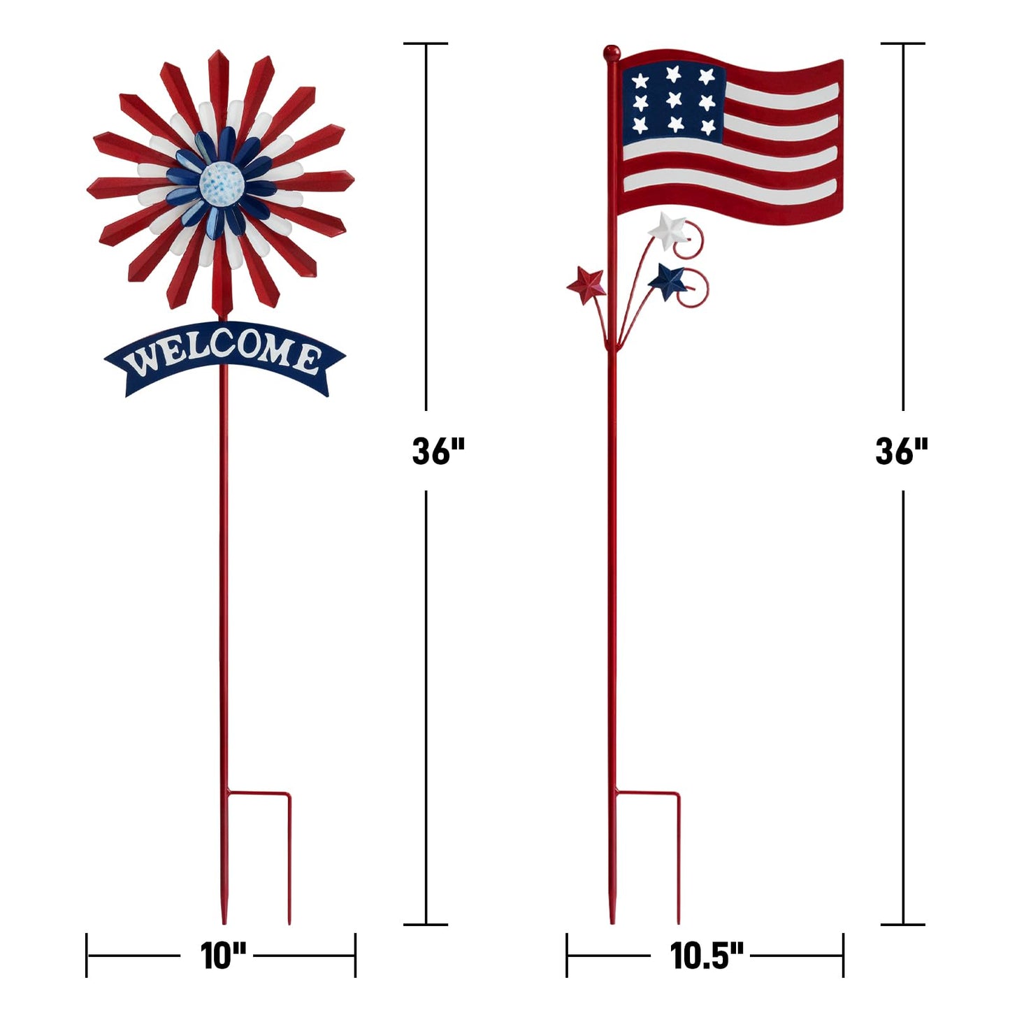 A ANLEOLIFE Decorative Garden Stakes for Outside, Metal Garden Decor Rustic American Flag and Welcome Sign, Yard Stakes Indoor & Outdoor Patio Lawn