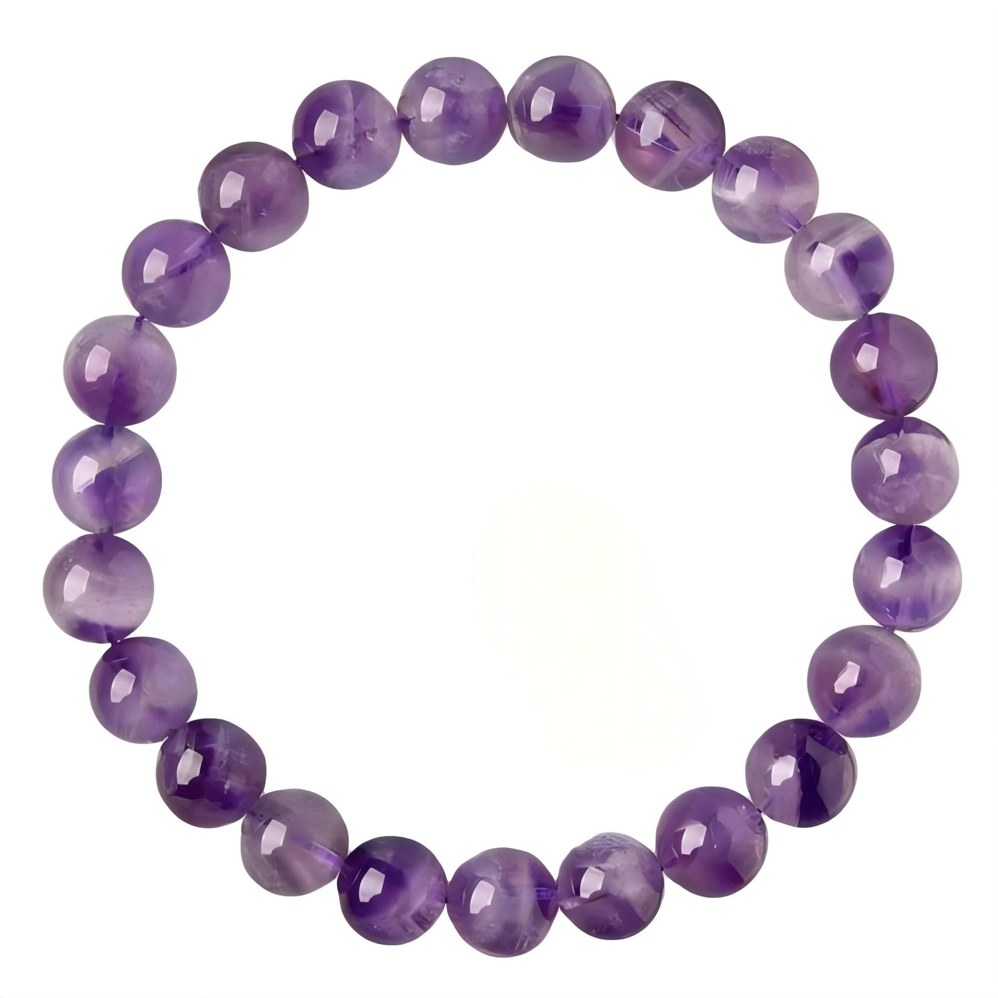 Rosolaratop Natural Amethyst Beaded Bracelet, Purple Gemstone, Round Polished Beads, Stretch Style (8MM buckle)
