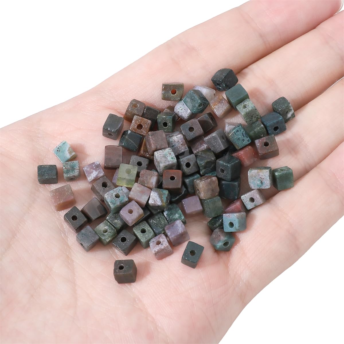 BEADIA Natural Indian Agate Square Stone Beads 4x4mm 85pcs Cube Loose Semi Gemstone Beads for Jewelry Making Design