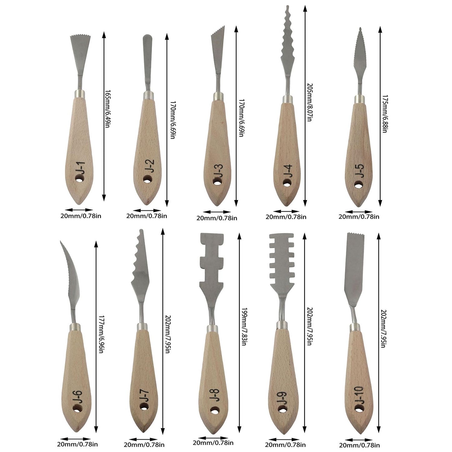 XGNG 10PCS Stainless Steel Trowel Set Painting Tool Metal Utensil Wooden Handles Suitable for Acrylic Paint Color Matching