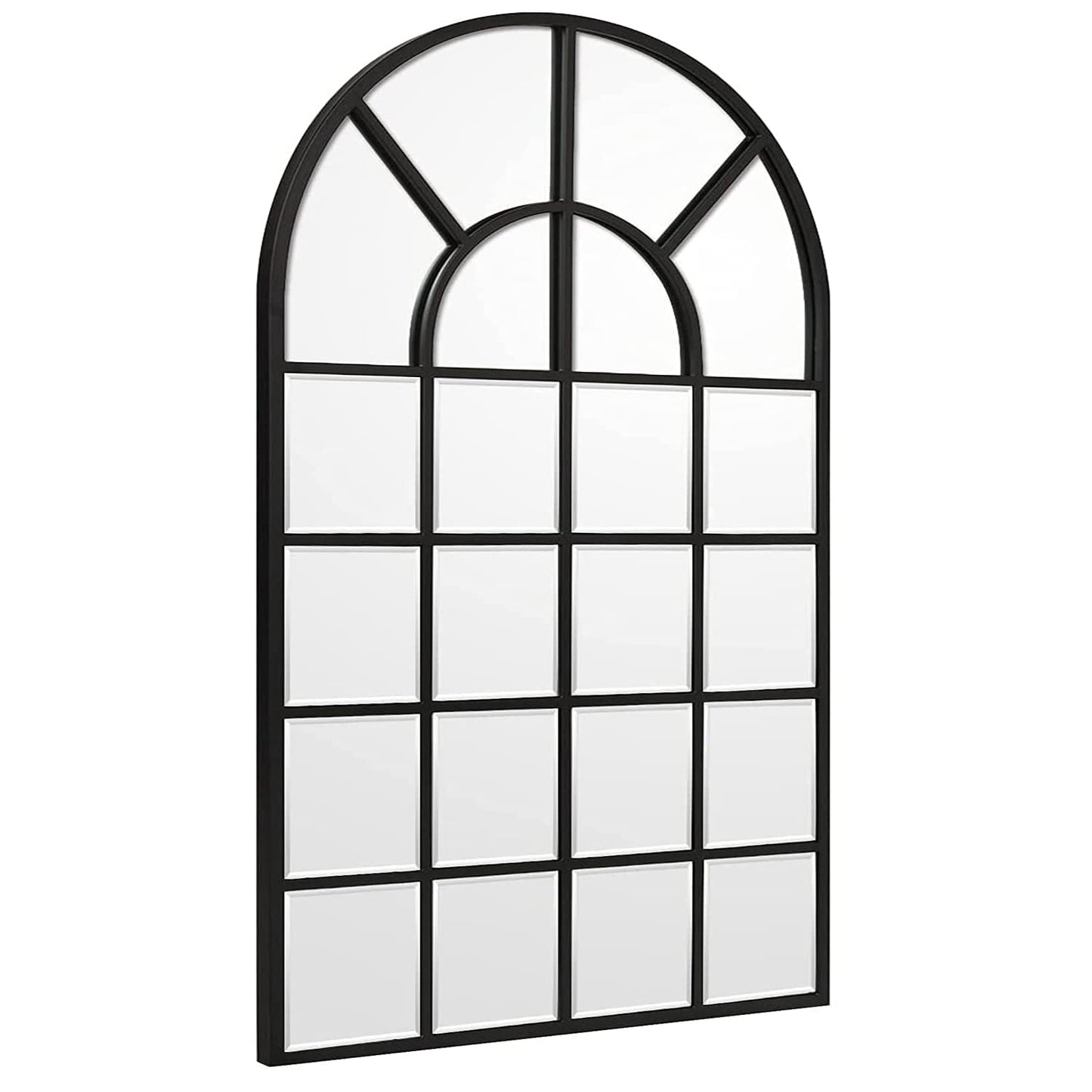 GIFTTROVE Black Arched Window Mirror, Large Window Pane Mirror with Beveled, Metal Framed Windowpane Mirrors, 28.5" X 50" Arched Wall Mirrors for Wall Decor, Entryway, Living Room