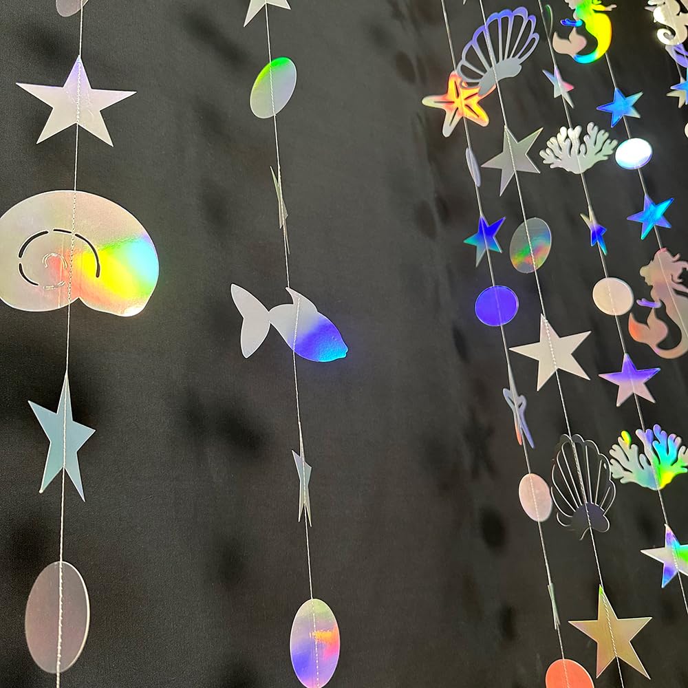 8 String Blingbling Rainbow Under The Sea Streamer Party Banner Decoration Kids Mermaid Birthday Decor Shell Coral Ocean Theme Baby Shower Garlands Photograph Backdrop Party Supplies