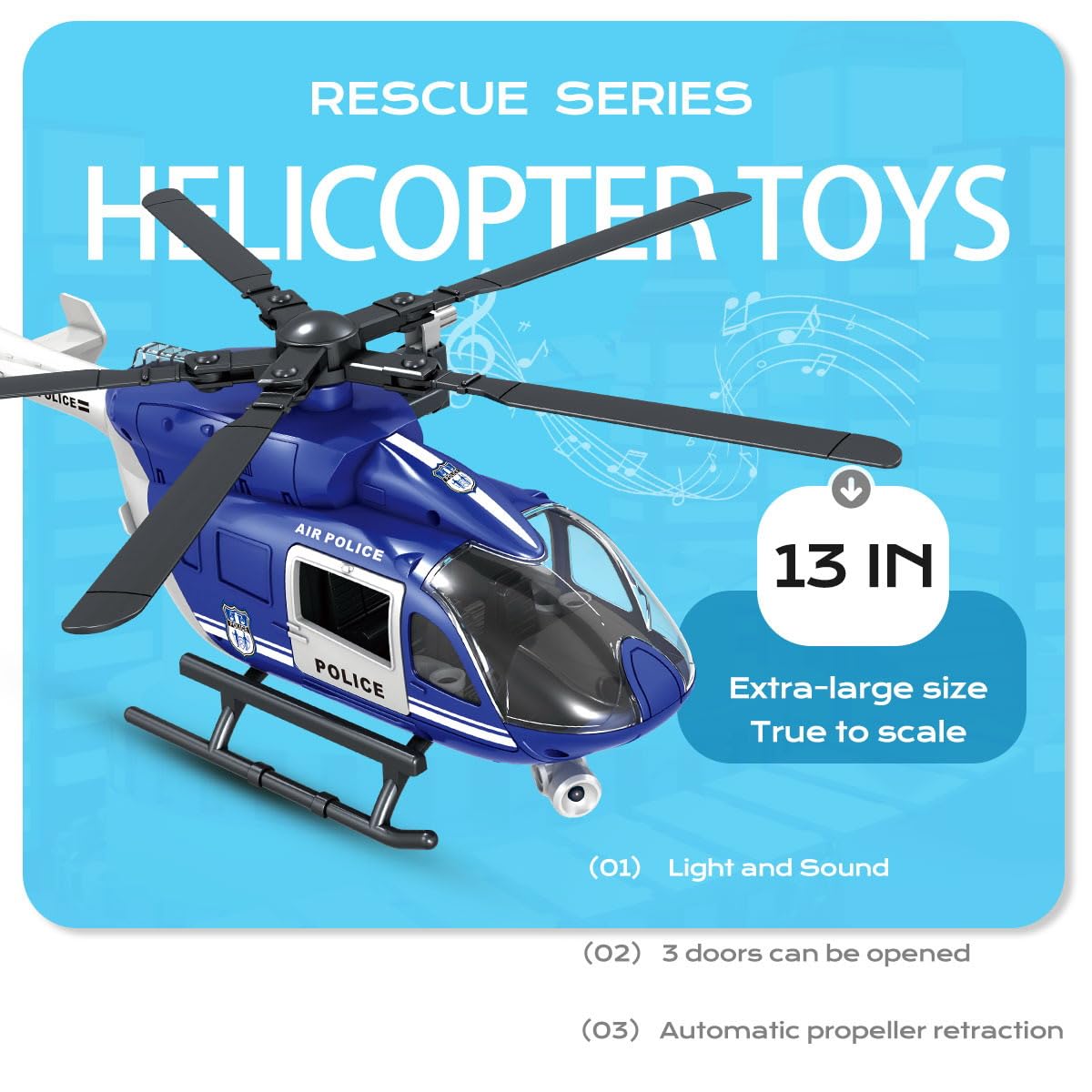 ANJARU Helicopter Toy with Lights and Sound,Simulative Rescue Helicopter Toddler Kids Toys for Kids Aged 3 4 5 6 Pull-Back Propeller Army Toys Toddler Kids Boys Gifts (Police.-Helicopter)