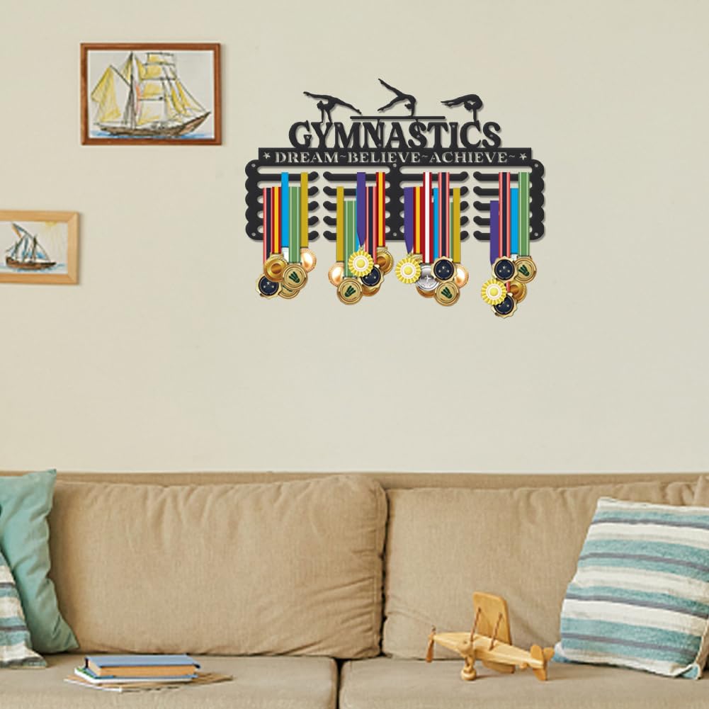 SUPERDANT Gymnastic Medal Hanger Display Women Girls Gymnastic Award Metal Holder Rack Star Gymnastics Holder Display 5 Rows 20 Hangers Medal Rack Wall Mounted Race Hanger Gifts for Athletes Kids