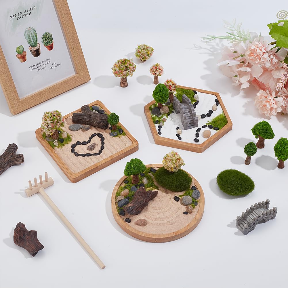 WEBEEDY 3 Sets Mini Zen Sand Garden Kit Japanese Desktop Sandbox Zen Garden Kit Cute Zen Home Office Desktop Decor Sand Craft Accessories,Litter Box Sand for Meditation Relaxation,4/4.2/4.4 Inch