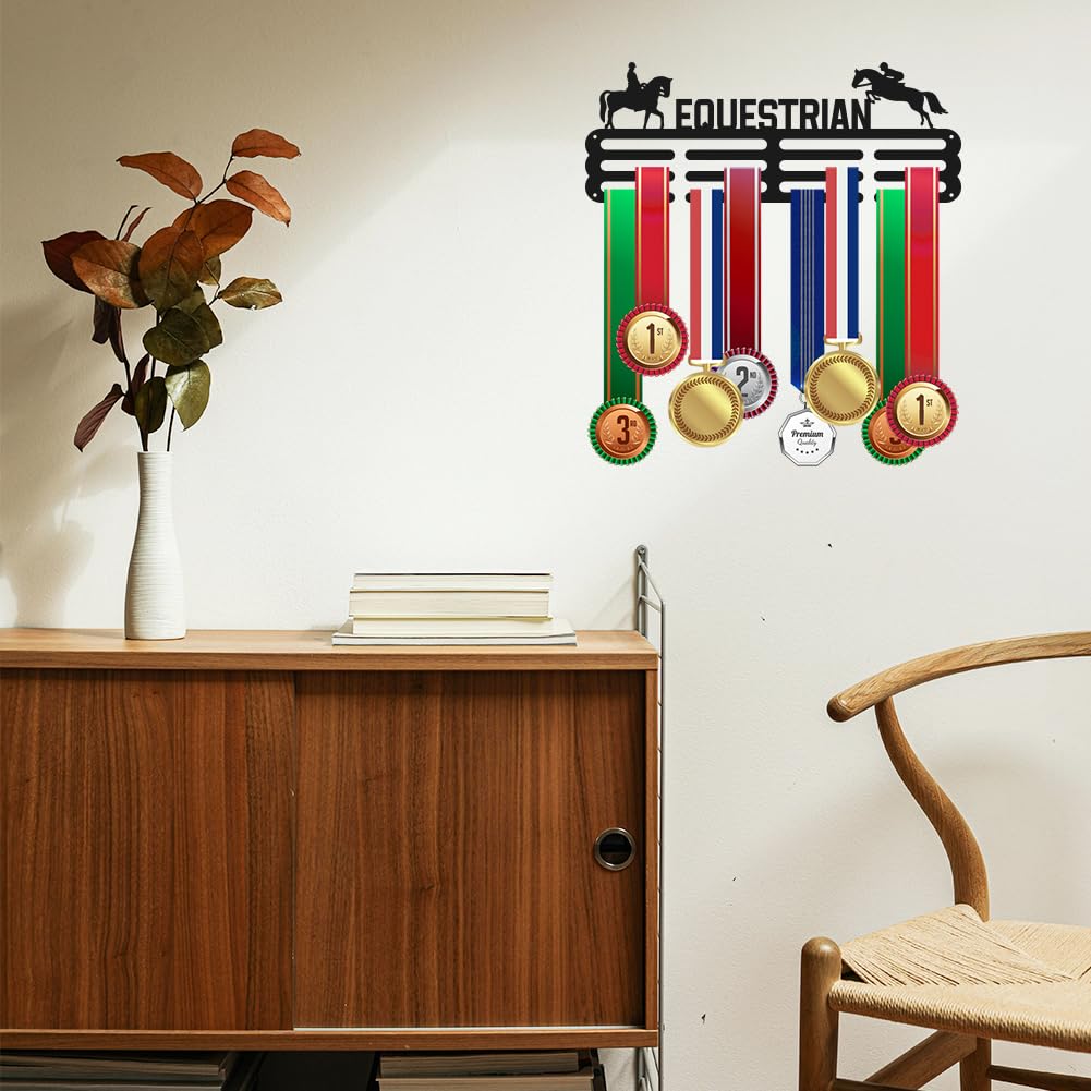 beinkmake Sports Medal Hanger Holder Display Rack for Awards Ribbons Horse Riding Wall Mount Shelf Hanging Storage Metal for Equestrian Horseman Race