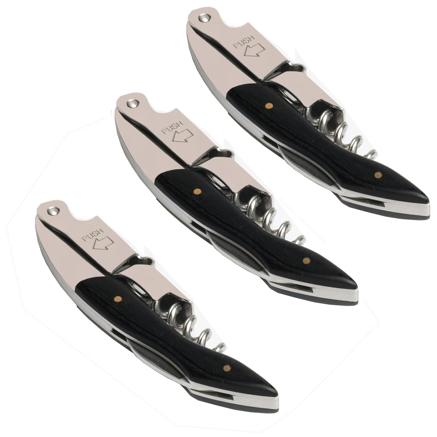 Professional Waiter Corkscrew Wine Key for Bartenders Set of 3,With Long Rosewood Handle Stainless Steel Handle Wine Opener for Bar Restaurant Waiters, Sommelier, Bartend (Black Wood 3 Packs)